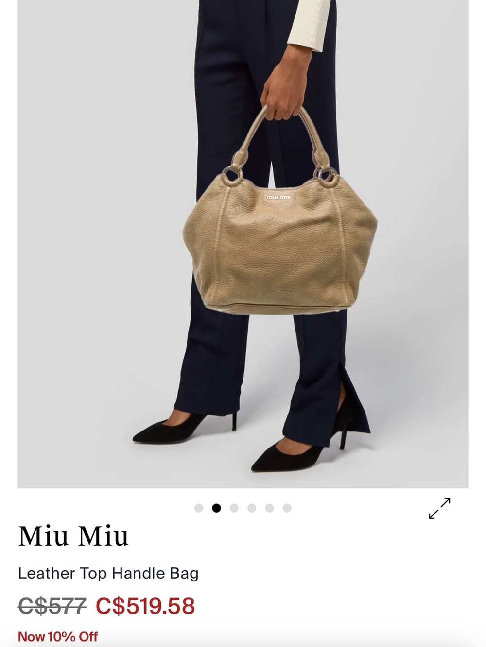 Miu Miu Olive Taupe Pebbled Leather Top Handle Tote - Picture 5 of 7